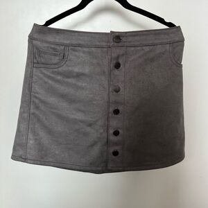 Express Gray Suede Button-Front Mini Skirt
